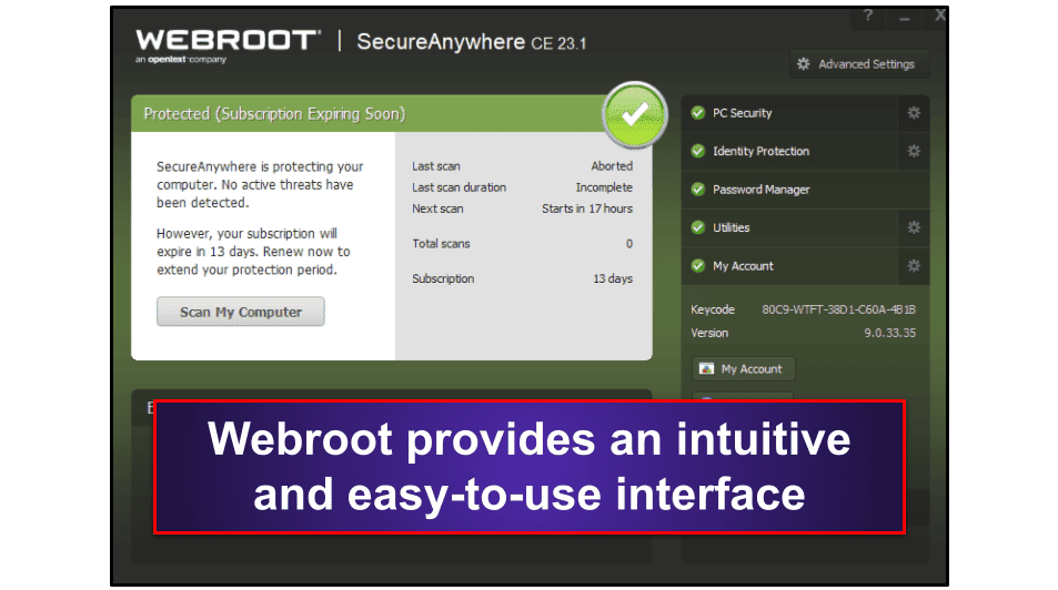 Webroot 사용 편의성 및 설정