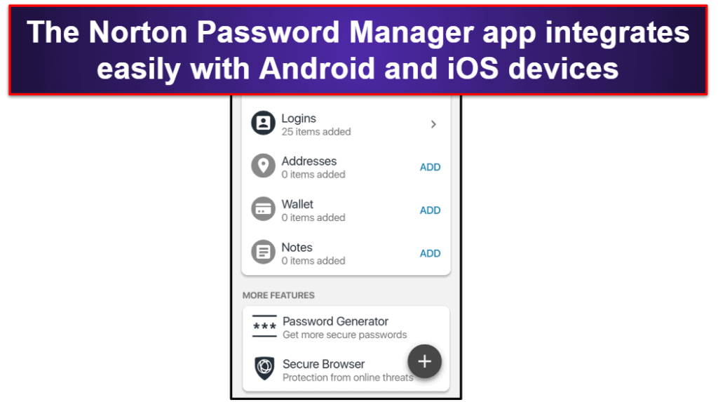 Aplikacja mobilna Norton Password Manager