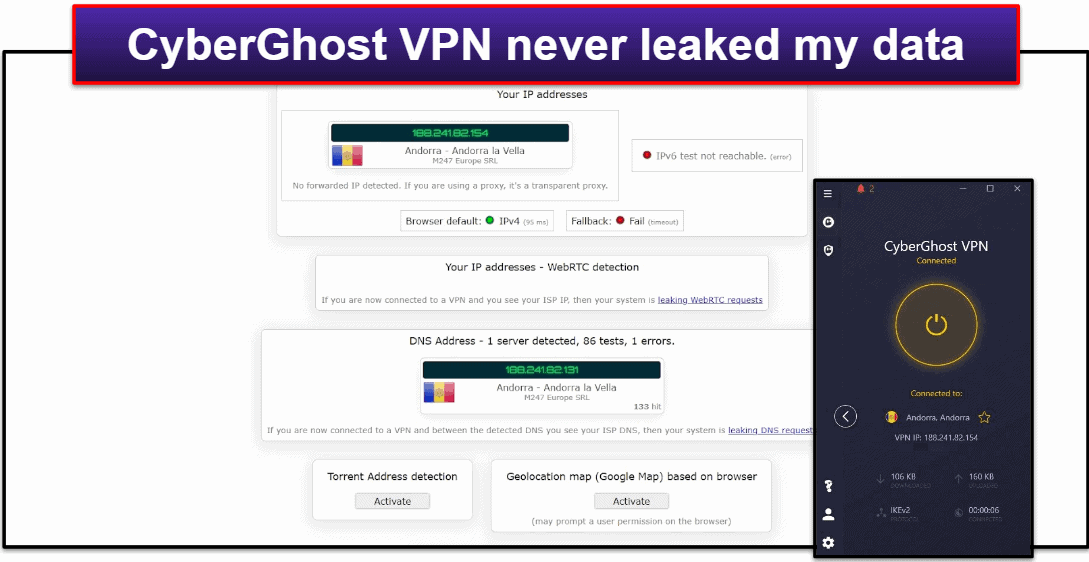 תכונות VPN של Cyberghost