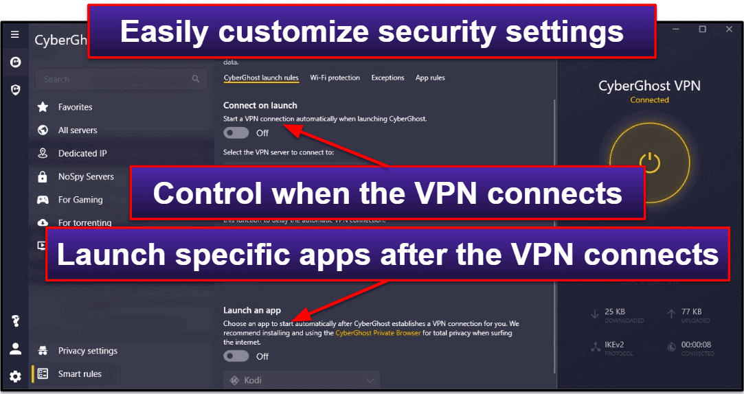 תכונות VPN של Cyberghost