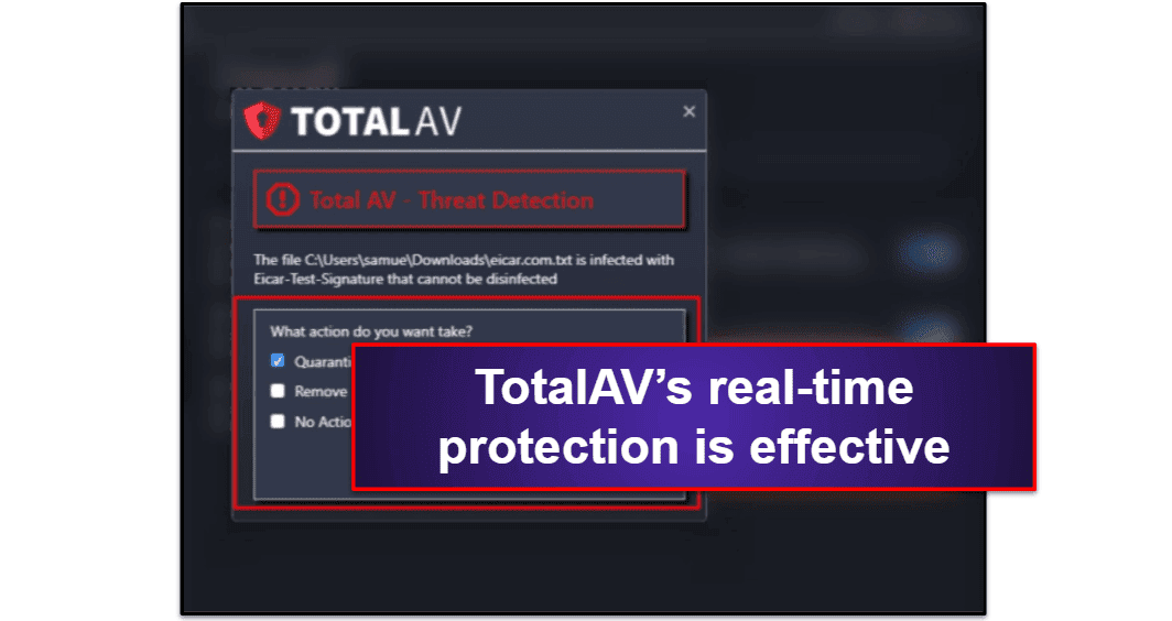 תכונות אבטחה של TotalAV