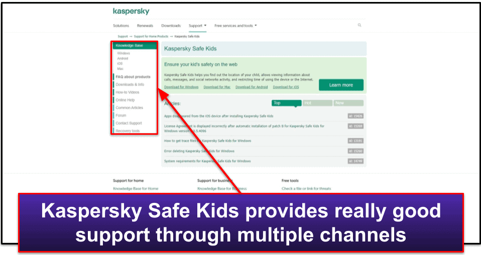 Kaspersky Safe Kids Müşteri Desteği