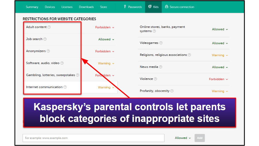 Recursos de segurança Kaspersky